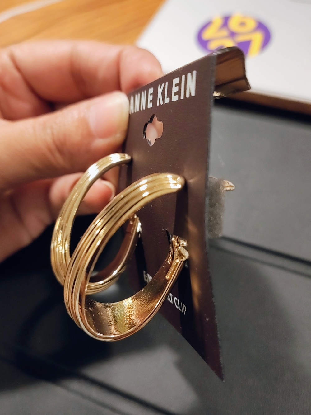 Anne Klein Gold Ribbed Hoop Earrings - Picture 5 of 8